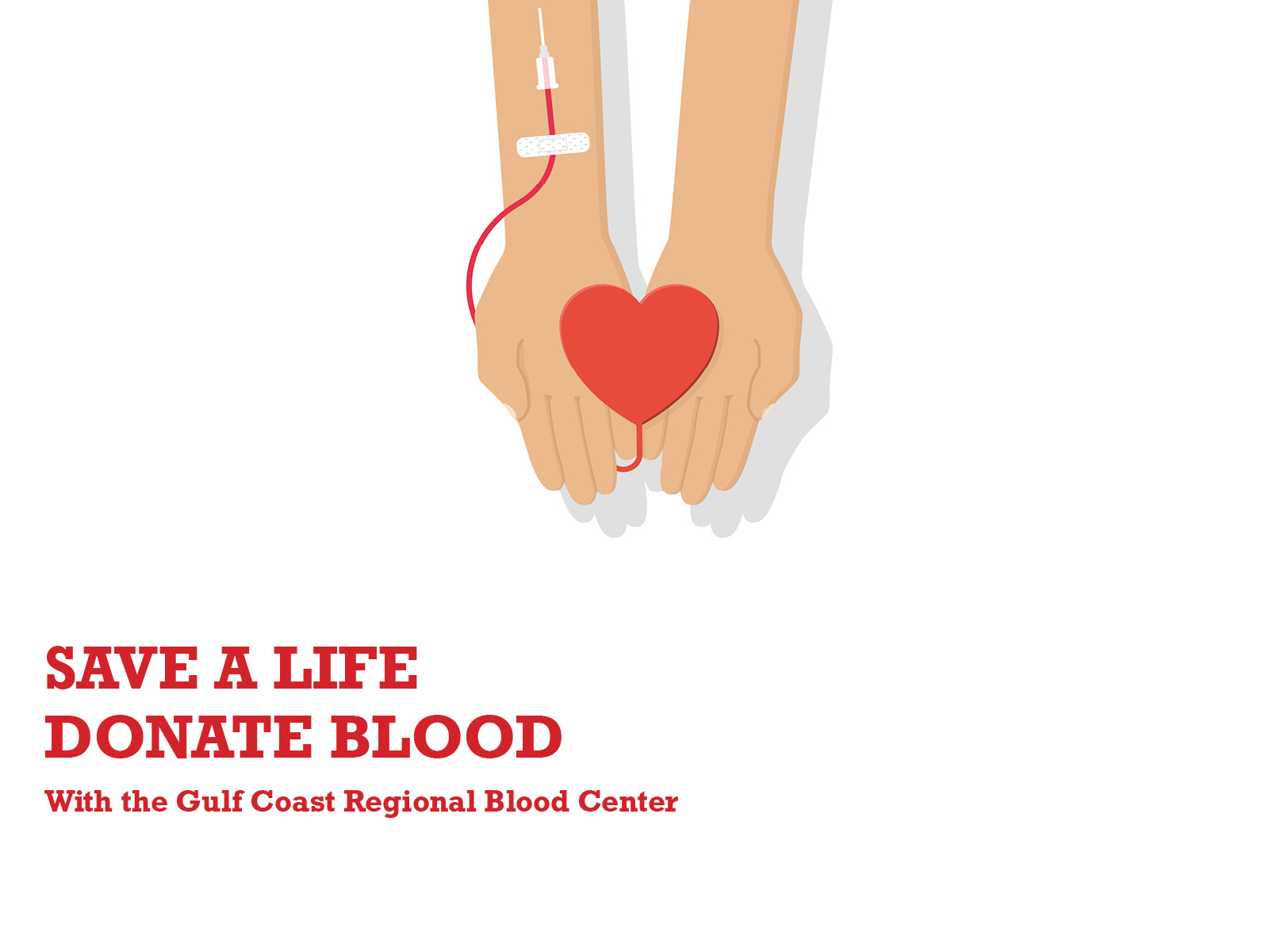 Illustration of hand holding a heart discussing blood donation and saving a life